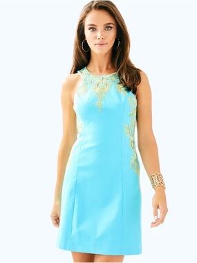Lilly Pulitzer 
Aqua Sleeveless Embroidered Shift Dress